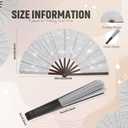 Wenqik 9 Pcs Large Glitter Rave Fan Decoration Foldable Bamboo Folding Hand Foldable Chinese Kung Fu Fan for Christmas Gifts Dance Club Festival Party Stage Performance Decoration(Silver), 12.2 inches