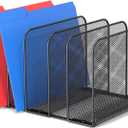 TOPCJ 5 Sections Desk File Holder/Rack/Sorter,Mesh File Organizer,File Folder Organizer,Metal Upright Desktop Organization for Documents,Magazine,Kitchenware,Antiskid,Antirust,Sturdy,1 Pack