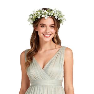 June Bloomy Bridal Flower Crown Women Rose Floral Headband Maternity Photo Prop Baby Shower Leaf Hair Wreath (B-White)