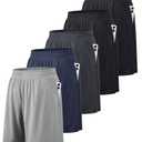 BALENNZ Athletic Shorts for Men with Pockets and Elastic Waistband Quick Dry Activewear (Large, 5 Pack Black, Black, Navy, Dark Grey, Light)