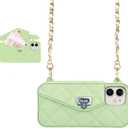 UnnFiko Wallet Case Compatible with iPhone 15 Pro, Cute Light Luxury Bag Design, Purse Flip Card Pouch Cover Soft Silicone Case with Handstrap Long Shoulder Strap (Green, iPhone 15 Pro)