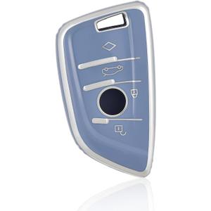 2 x Suitable for BMW Key Fob Cover, Soft TPU Full Protection Key Case for BMW X1 X2 X3 X5 X6 X7 and 2 5 6 7 Series Key Fob Holder, Silver Blue