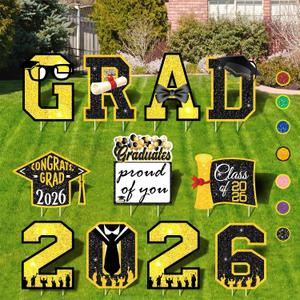 Graduation Decorations 2026 Black and Gold, 11 Pcs Graduation Yard Signs Class of 2026, 15" Large Shimmering Grad Sign for Lawn Garden Pathway, High School College Grad Party Decor Outdoor, 15 inches by 15 inches