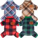4 Pack Dog Pajamas Soft Lightweight Dog Recovery Suit Onesie Clothes for Small Medium Large Female Pet Boys Girls Dogs Cats, Red+Green+khaki+Plaid, L (Back: 11",Chest: 15.7", 8-12lbs)