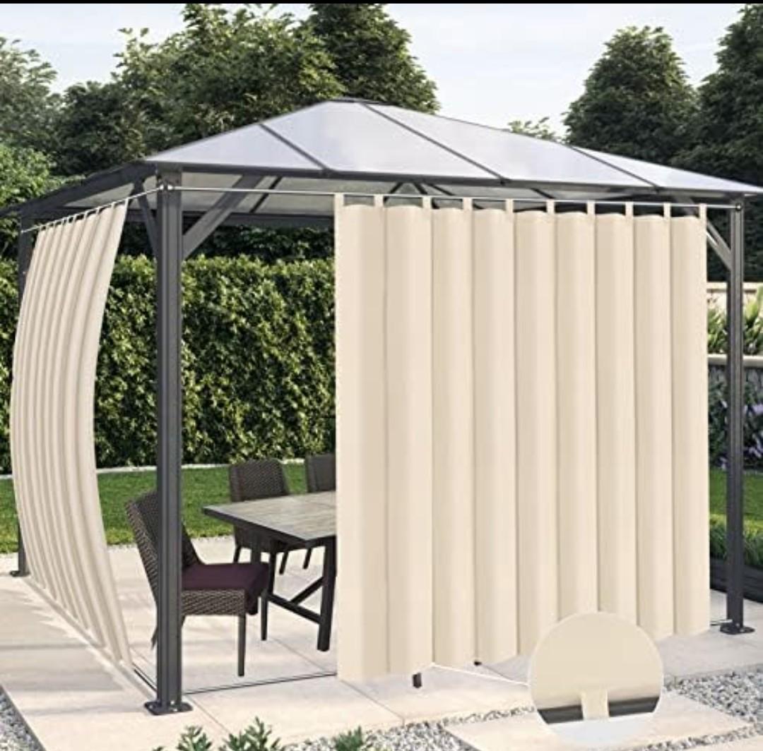 OutdoorLines Waterproof Outdoor Curtains for Patio - Windproof Tab Top Gazebo Curtain Panels - Privacy Sun Blocking Outside Curtain Set for Porch, Pergola and Cabana 110 x 84 inch, Beige, 2 Panels