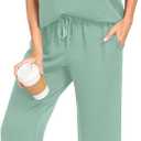 PrinStory Womens 2 Piece Lounge Sets Casual Outfits Pullover Top and Wide Leg Pants Matching Pjs Soft Pajamas Loungewear (L)