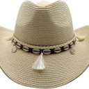 Western Straw Cowboy Hat for Women Beach Sun Hat for Men Wide Brim Fedora Hat Cowgirl Hats Summer Panama Hat (Beige)