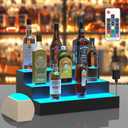 upcessory LED Lighted Liquor Bottle Display Shelf, 3 Tier 16 Inch Alcohol Whiskey Wood Rack Stand Tray for Home Bar Living Room Accessories and Decor, Bourbon Shelf for 12 Bottles