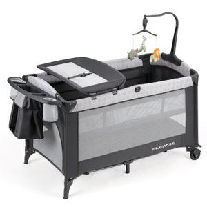 ELEMARA Baby Bassinet Bedside Crib with Diaper Changer, Pack and Play with Mattress for Baby，4 in 1 Playpen Travel Bed with Storage,Playard with Adjustable Height, Mfg. Date: 08/20/2024