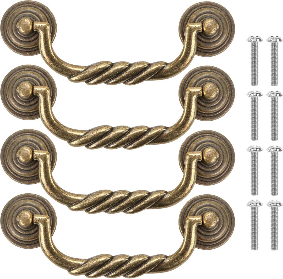 4.5'' C-C Center Drawer Pulls, 4 Pack Antique Bronze Bail Drop Swing Handles for Dresser Cabinet Knob, Vintage Style Brass Handle 114 mm (4.5 Inch) Center to Center Furniture Pulls