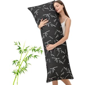 Prime Soft Full Body Pillow with Removable Pillowcase for Adults, Memory Foam Filling, Long Pillow for Side Sleepers, Fluffy and Firm, Adjustable Fillin (20×54 Inch, Black）