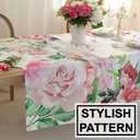 Pink Roses Rectangle Tablecloth 60x84 Inch, Waterproof Summer Floral Table Cover Rosette Table Cloth, Red Rose Rectangular Table Dcor Washable Fabric for Party, Picnic, Camping, Kitchen, Dining Room