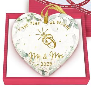GOSSBY Wedding Ornament 2025 - The Year WE Became MR MRS - 2025 Wedding Gift for Couple - Bridal Shower, Newlywed, Just Married, Mr Mrs Gift for Bride Groom - 1st Married Couple Christmas Decor Pack of 2
