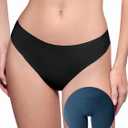 LUCKMEEY Cotton Thongs for Women Seamless Thongs for Women No Show Thong Panty Liners Workout G-String Thongs Underwear (Small, All Black)