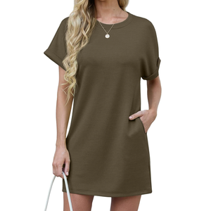 GRECERELLE Women's Summer Casual Fashion Mid Thigh Short T Shirt Dress with Pockets 2025, M