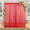 SiinvdaBZX 10FT x 10FT Tulle Backdrop Curtains, Red Sheer Tulle Wedding Drapes Photo Background Fabric Decor for Bridal Shower Birthday Party Baby Shower Reception Photo Shoot (5Ftx10Ft (2 Panels))