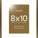 Homeforia 8x10 Brass Picture Frame, High-End Metal 8x10 Bronze Frame for Wall or Tabletop, Brass Photo Frame with Mat for 5x7, Tempered Glass, Wall Kit, Set of 1