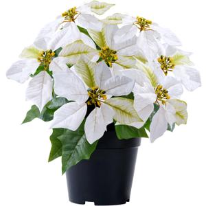Poinsettia Plants Artificial 9 Heads 14 Inch Fake Poinsettias Christmas Flowers in Pot for Home Porch Office Indoor Outdoor Christmas Winter Decorations White (1PC)