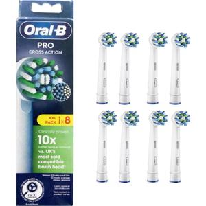 Oral-B Pro Cross Action Electric Toothbrush Head, X-Shape and Angled Bristles for Deeper Plaque Removal, Pack of 8 Toothbrush Heads, White