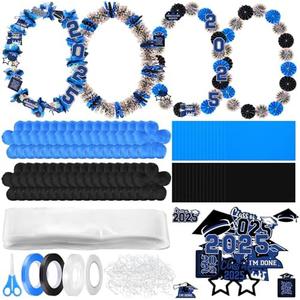 Shinylin 24 Sets Graduation Candy Lei Making Kit Include 24 Clear Poly Candy Lei Tubing with Flower Cards Grad Stickers White Rubber Bands Ribbons Glues for 2025 Graduation Party Supplies