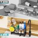 Sponge Holder for Kitchen Sink with Flexible Smiley Face, 2 Tier Kitchen Sink Organizer, Countertop and Storage Essentials, Soap Dispenser Organizer, Home Decor Accessories - Black