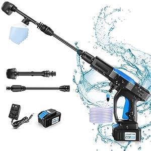 Homdox Cordless Pressure Washer w/ 40V Battery, 1300 PSI Cordless Power Washer Battery Powered, Portable Pressure Washer w/ 6-in-1 Nozzle, Soap Container, Charger Included (Black&Blue with 1 Battery)