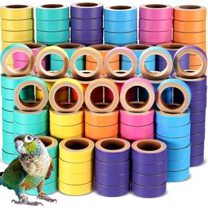 Skyygemm 180 Pcs 1.85 Inch Bagels Bird Toys for Parrots Cardboard Bird for Chewing Shredding Foraging Play Foot Wooden Parrot Toys for Medium and Large Macaws Cockatoos