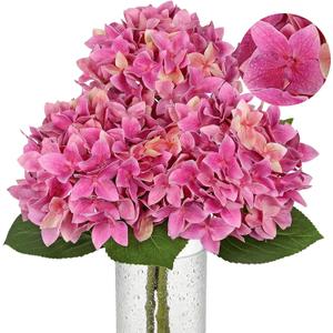 Artificial Hydrangea Flowers Real Touch Faux Hydrangeas Flower 7 Inch Large Hydrangea Heads with Unique Petal Shape, 23.6" Long Pink Hydrangeas Stems for Vase Wedding Home Table Centerpiece Decor