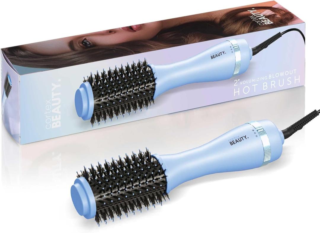 Cortex Beauty Infrared Infrared Volumizing Blowout Brush - blow dryer brush, round brush for blow drying, tools blow dryer brush, blow dryer with comb for black women, for all hair types, 2'' (Blue)