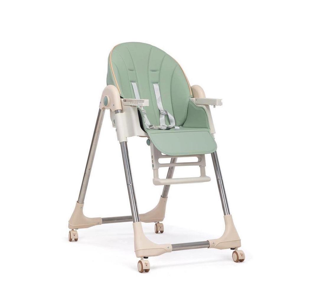 Green Convertible High Chair on Wheels with Removable Tray, Height and Angle Adjustment for Baby And Toddler 