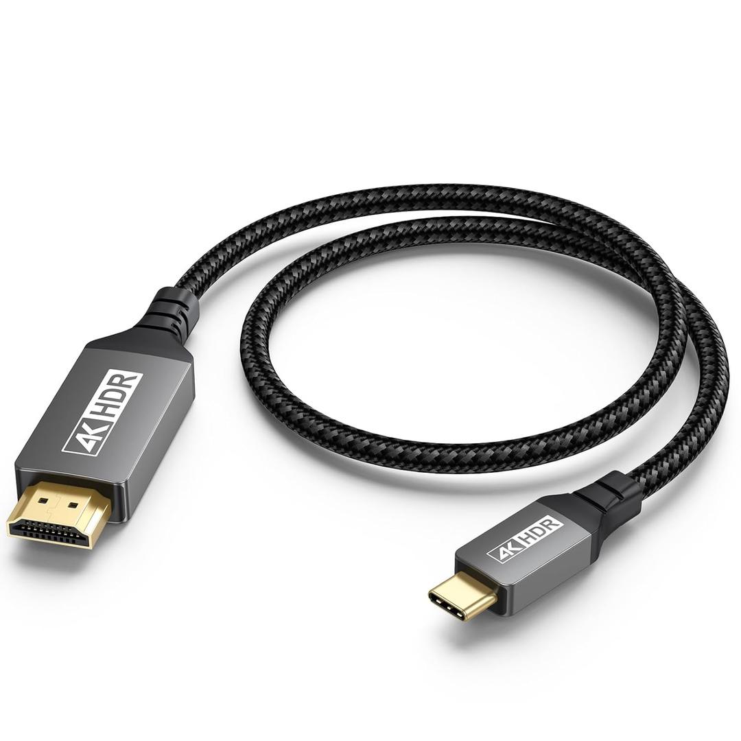 Short USB C to HDMI Cable 1FT, [4K@60Hz] USBC to HDMI Cable Type C to HDMI Cord Compatible with Thunderbolt 3/4/5, iPhone 17/16/15 Series/MacBook Pro Air/Mac mini 2024/iPad Pro/Pixel/Galaxy S25