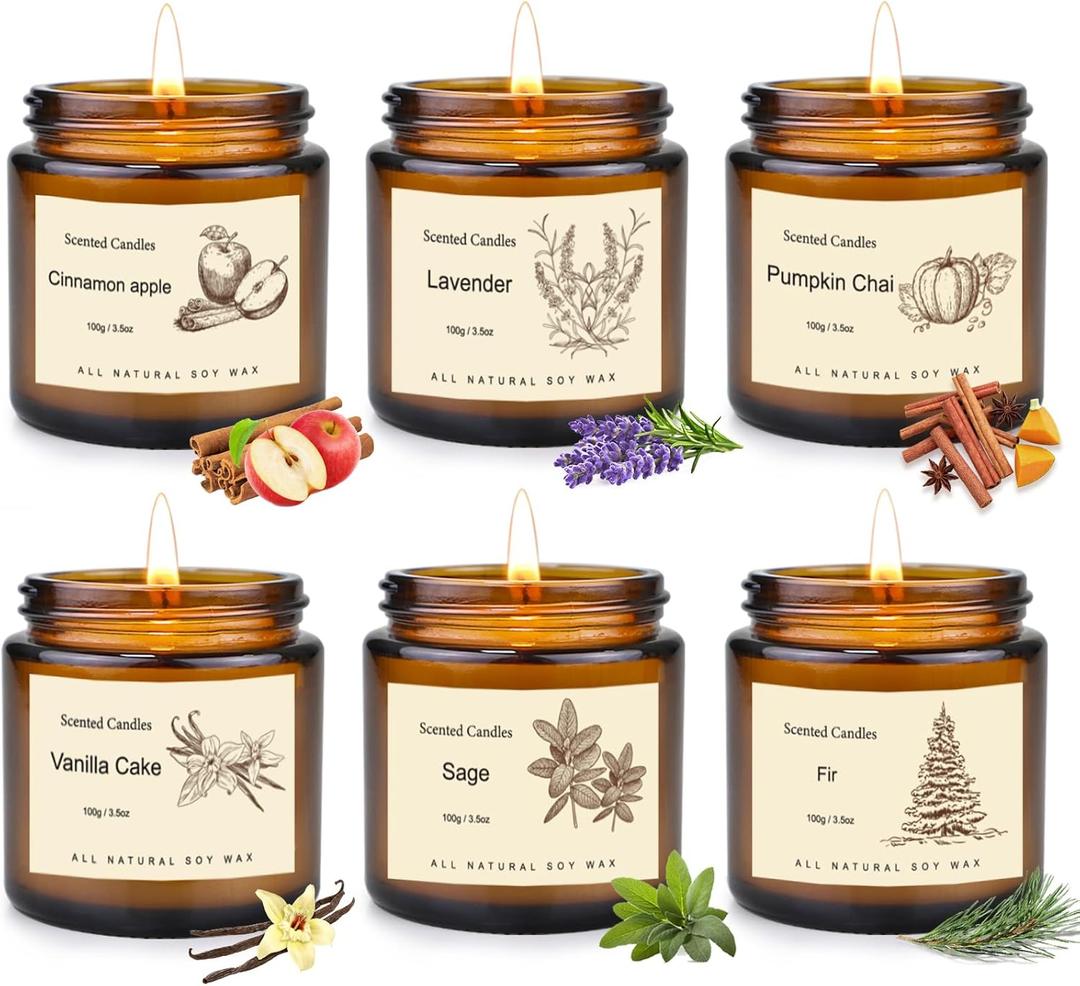 6 Pack Winter Candles for Home Scented, Long Lasting Soy Candles for Home, Holiday Scented Candle Gift Set with Cinnamon Apple, Pumpkin Chai&Vanilla, Natural Aromatherapy Candles, Christmas Gifts for Women