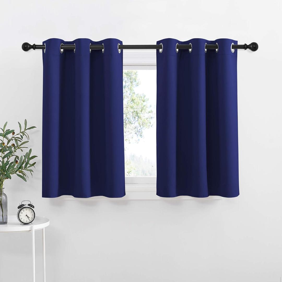 NICETOWN Royal Blue Blackout Kitchen Curtains - Energy Smart Blackout Grommet Curtain Panels for Bathroom/Loft Window/Living Room (42W by 36L 1.2 inches Header, Set of 2)