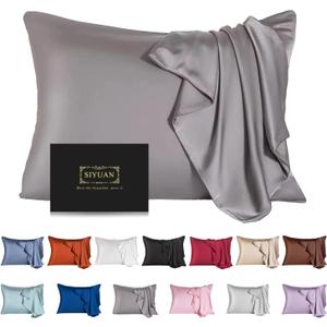 Mulberry Silk Pillowcase for Hair and Skin, Standard Size Cooling Silk Pillow Case with Hidden Zipper, Allergen Proof Dual Sides Soft Breathable Smooth Silk Pillow Cover for Women (Standard, Dark Gray)