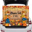 Halloween Trunk or Treat Car Decorations Kit - Happy Fall Y'all Backdrop for SUV, Autumn Pumpkin Maple Banner for Archway Garage Door, Scarecrow Decoration Kit for Fall Party Decor