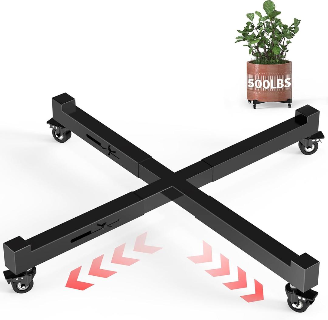 Plant Caddy With Wheels, Adjustable 14in to 21inch Heavy Duty Rolling Plant Dolly, Metal Plant Stand With 4 Lockable Caster Wheels, For Indoor Outdoor Pots Planter, Holds Up to 500 Lbs, Moving Dolly