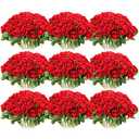 Jexine 100 Pieces Artificial Roses Flowers Bulk, Long Stem Realistic Fake Silk Roses Bouquet for Table Centerpiece Vases Wedding Party Kitchen Decor(Red)