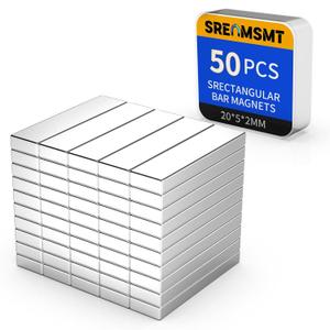 Powerful Neodymium Bar Magnets, 50 Pack Rare Earth Magnets, Heavy Duty Magnet, Rectangular Magnets, Small Magnet Strong for Fridge, DIY, Garage, Kitchen, Science, Craft, Office-20x5x2mm