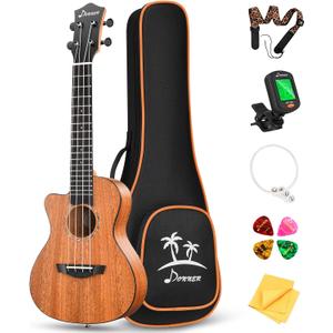 Donner Left handed Concert Ukulele Mahogany 23 Inch Professional Cutaway Ukelele Bundle Kit for Beginner Adults with Gig Bag Strap Nylon String Tuner Picks Cloth DUC-100L Ukalalee Yukalalee