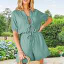 Fixmatti Women Summer Romper - Self Tie V Neck Casual Jumpsuit (M)