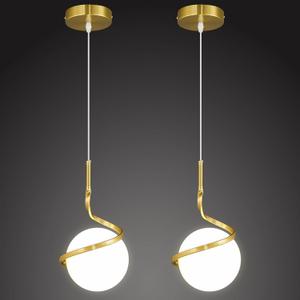 Modern Gold Pendant Light Glass Globe Chandelier Kitchen Island Ceiling Light Fixture for Kitchen Living Room Bedroom (Pack of 2)