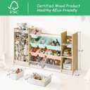 EXPERLAM 3-in-1 Toy Storage Organizer, Stuffed Animal Holder & 3-Tier Bookcase, Solid Wood Toy Organizer with 12 Storage Bins, Space-Saving Toy & Book Shelf for Kids Rooms, Bedroom, Playroom, Multi