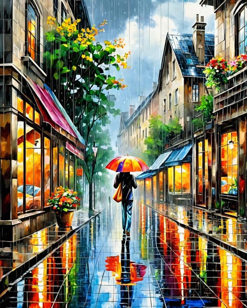 Rain Street Paint by Numbers Kit for Adults Beginners Loneliness Girl Oil Painting Kit Adult Paint by Number Kits on Canvas DIY Painting Art by Numbers for Gifts Home Wall Decor 16x20 Inch (LF020)