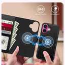 LUHOURI for iPhone 16 Plus Case Wallet - Wireless Charging Compatible Black | RFID Blocking 4 Card Slots Holder - Detachable Flip Folio Leather Cover - Protective Phone Case for Women Men