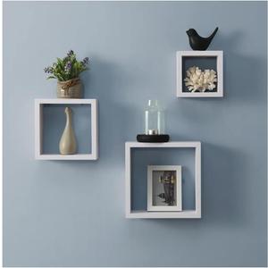 Wall Floating Cube Box Shelves Set of 4 White Wooden Shelf for Bedroom Wall Mounted Living Room Kitchen Decorative Furniture Display Shelving Units Indoor