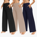 TNNZEET 2 Pack Women's Wide Leg Pants with Pockets - Casual Loose Yoga Trouser Pants Sweatpants Palazzo Lounge Pajama Pants 2 XL