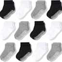 CozyWay Toddler Socks With Grippers Non Slip Low Cut Grip Socks for Girls and Boys Soft Comfy Cotton - 12 Pack (3-5T)