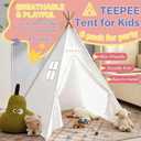 6 Pack Teepee Tent for Kids Slumber Party, Cotton Canvas Playhouse Sleepover Tent with Pompom & Lights for Girls & Boys Movie Night Holiday Party Supplies, 47x55 inches