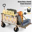Collapsible Wagon with Tailgate and Big Wheel,Heavy Duty Utility Folding Wagons for Beach Camping Outdoor (Beige, with Table)