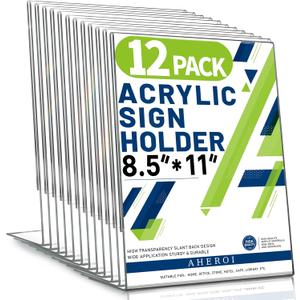 Aheroi 12 PCS Acrylic Sign Display Stands - 8.5 x 11, Clear Plastic Sign Holders for Paper Displays, Home Office Supplies (Vertical Style 2)